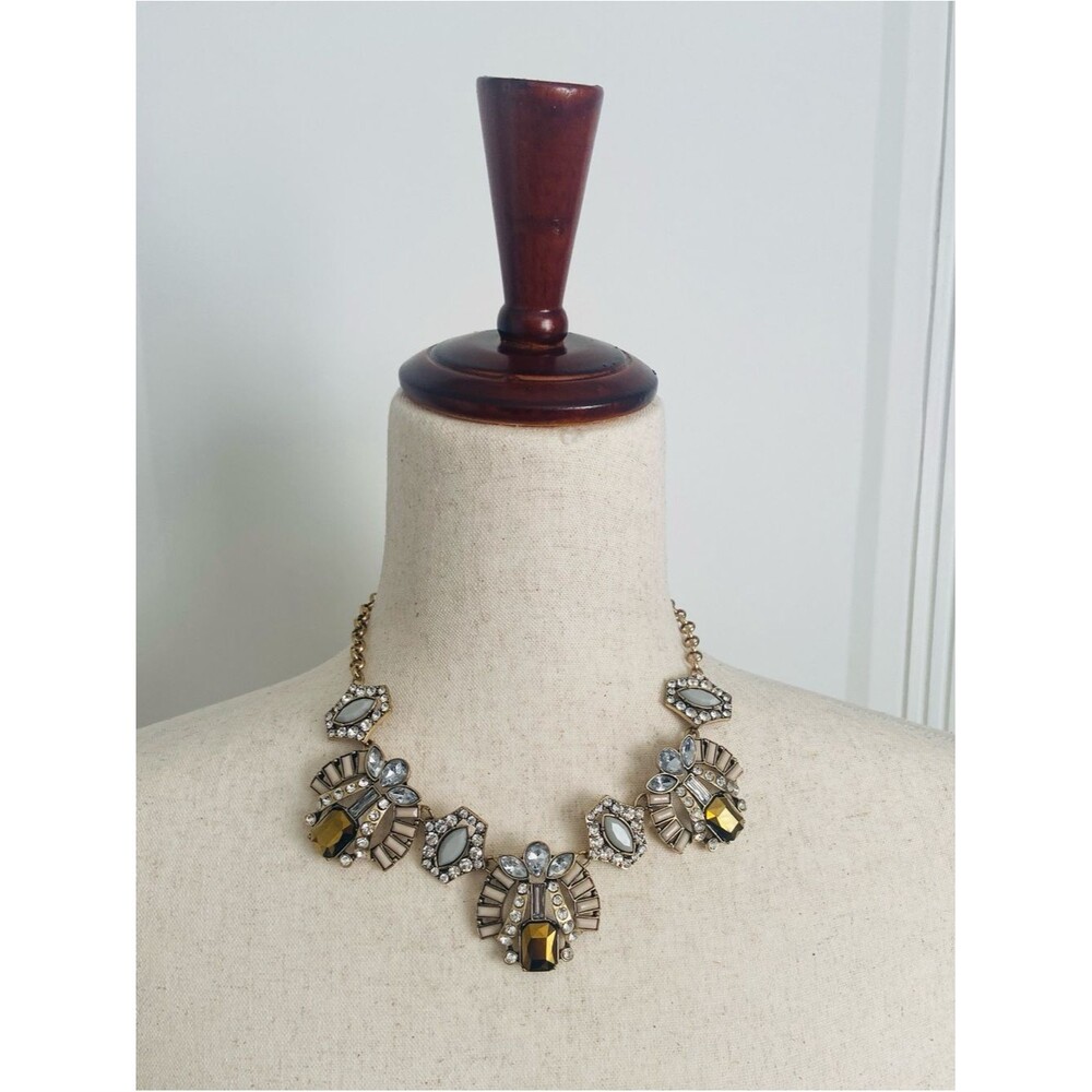 New York & Company Gold-Tone Necklace with Clear and Amber Stones EUC- Like New